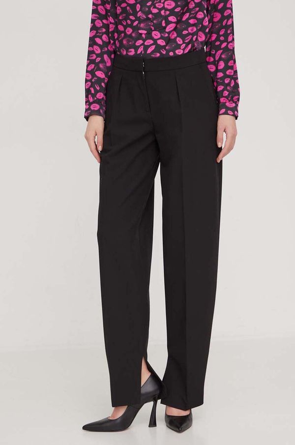 Hugo Hlače HUGO za žene, boja: crna, kroj cigarette, visoki struk