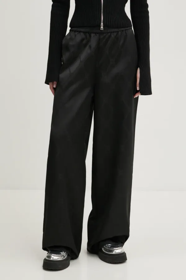 HUGO Hlače HUGO za žene, boja: crna, široke, visoki struk, 50538802