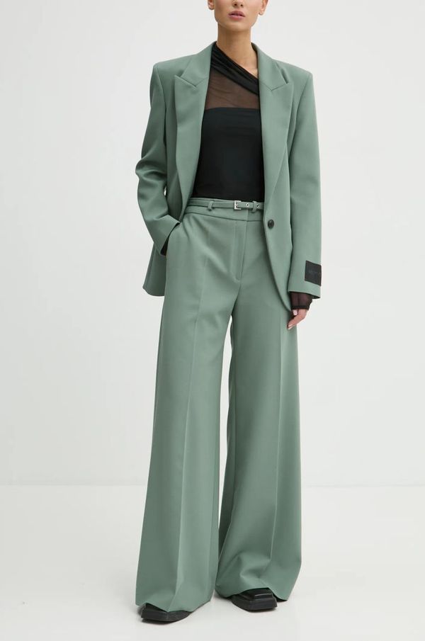 Hugo Hlače HUGO za žene, boja: zelena, široke, visoki struk, 50530147