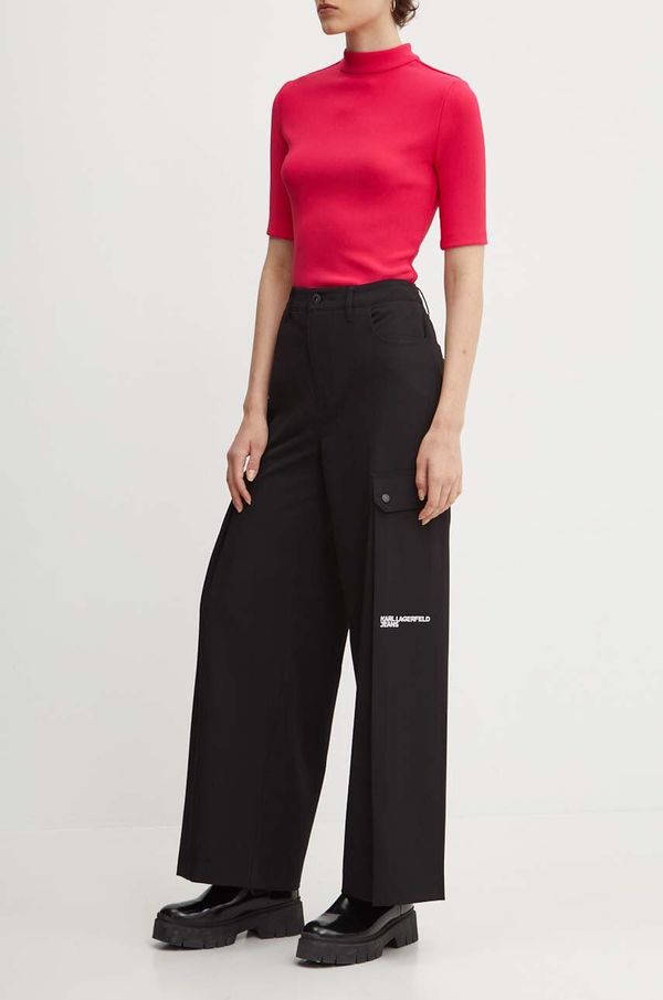 Karl Lagerfeld Jeans Hlače Karl Lagerfeld Jeans za žene, boja: crna, ravni kroj, visoki struk, 245J1002