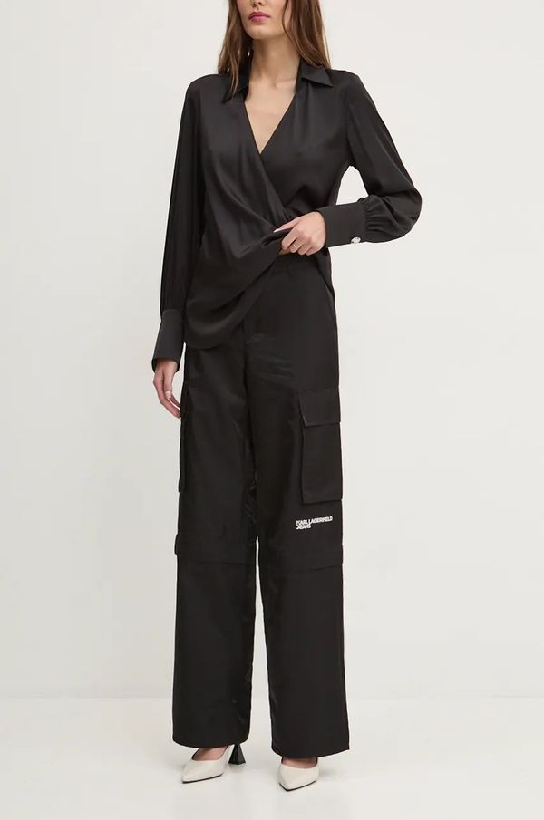 Karl Lagerfeld Jeans Hlače Karl Lagerfeld Jeans za žene, boja: crna, široke, visoki struk, 246J1004