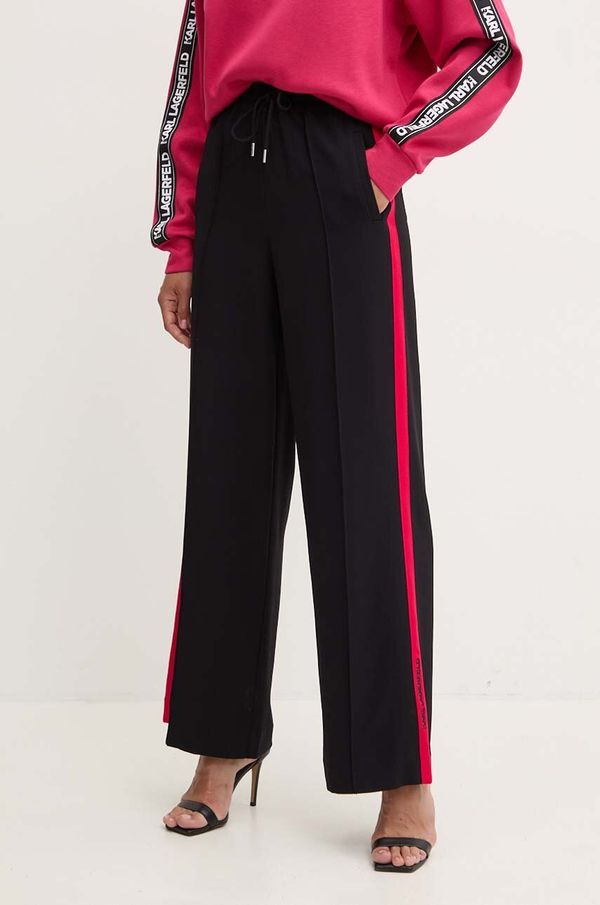 Karl Lagerfeld Hlače Karl Lagerfeld za žene, boja: crna, široke, visoki struk, 245W1008