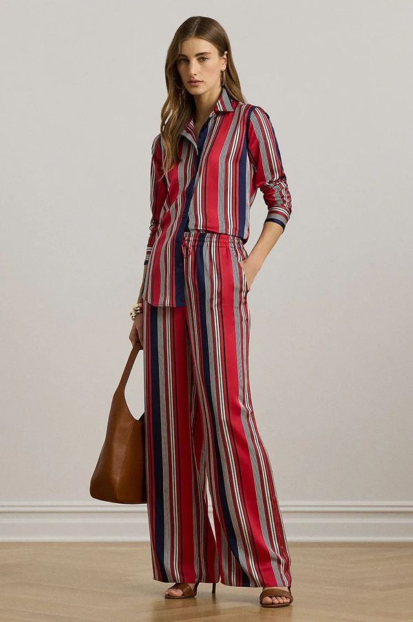 Lauren Ralph Lauren Hlače Lauren Ralph Lauren za žene, boja: crvena, široke, visoki struk, 200958457