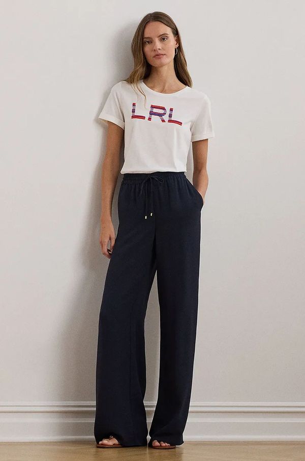 Lauren Ralph Lauren Hlače Lauren Ralph Lauren za žene, boja: tamno plava, široke, visoki struk, 200957061