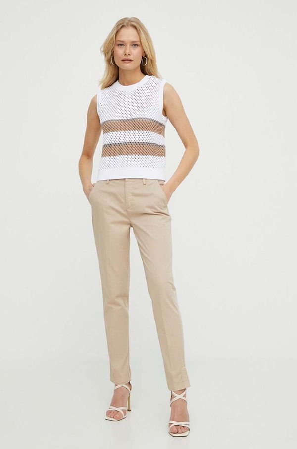 Liu Jo Hlače Liu Jo za žene, boja: bež, uski kroj, srednje visoki struk