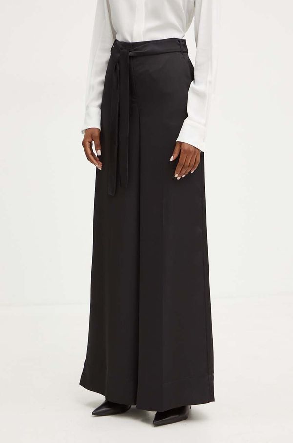 Marella Hlače Marella za žene, boja: crna, široke, visoki struk, 2423136341200