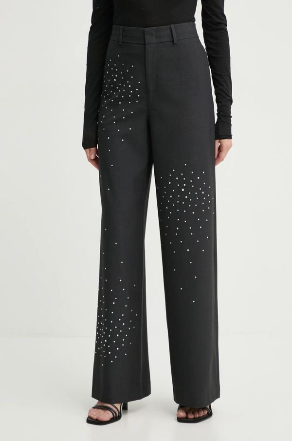 Max&Co. Hlače MAX&Co. za žene, boja: siva, ravni kroj, visoki struk, 2426136015200