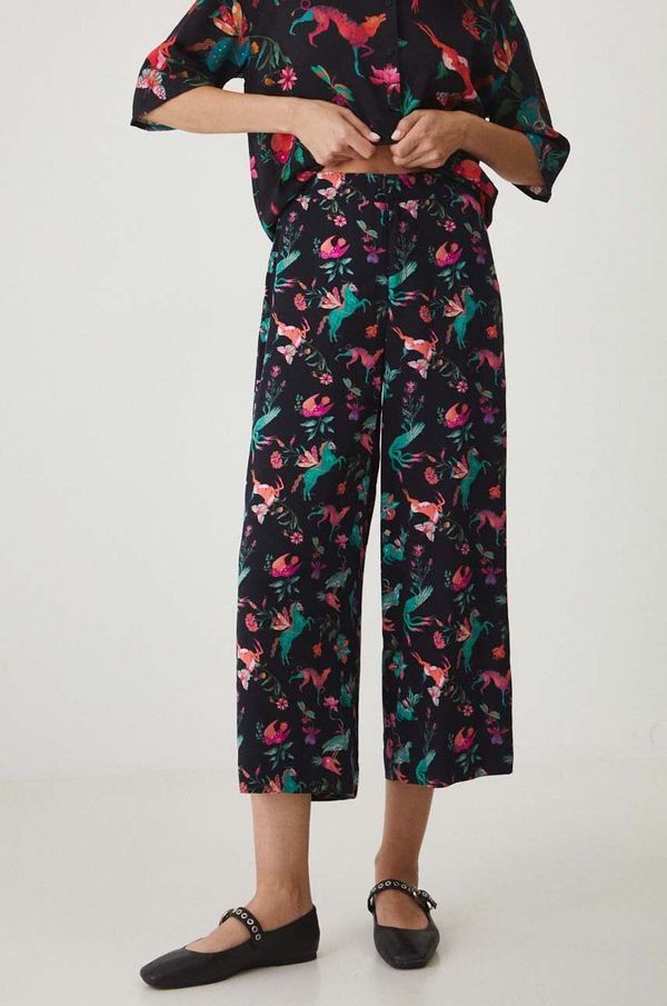 Medicine Hlače Medicine za žene, boja: crna, culottes kroj, visoki struk