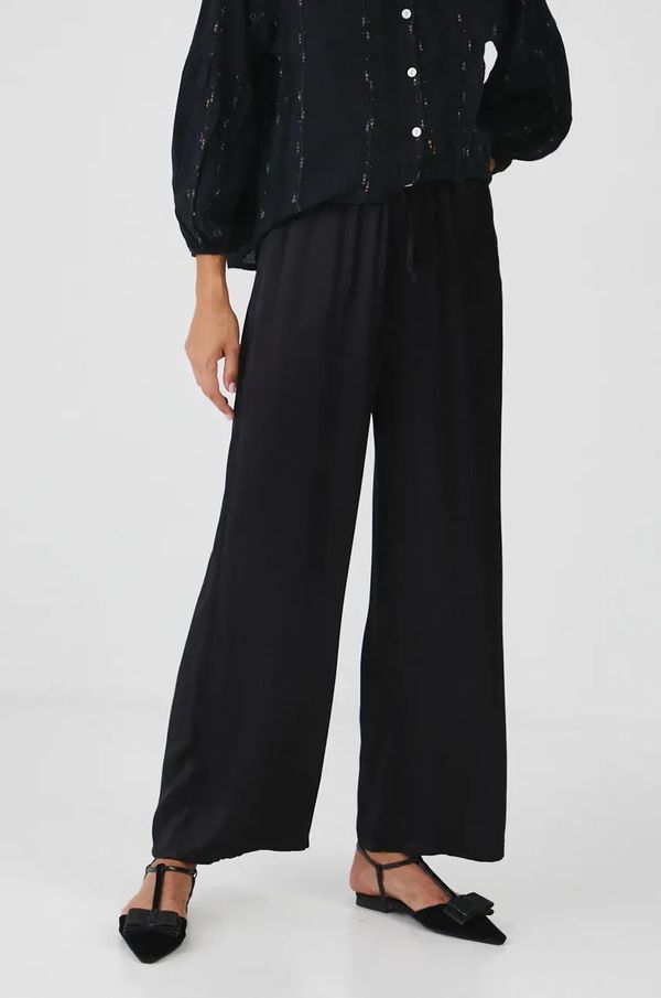 Medicine Hlače Medicine za žene, boja: crna, široke, srednje visoki struk