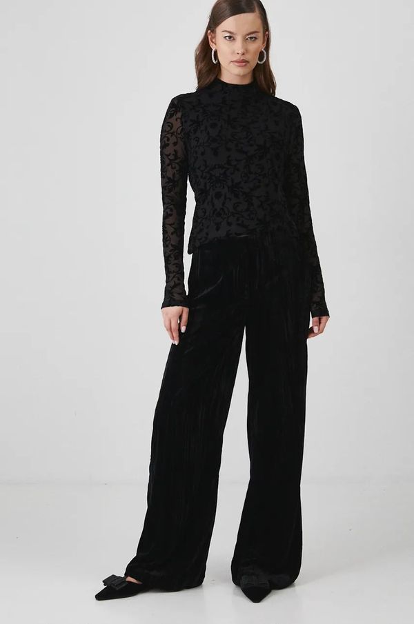 Medicine Hlače Medicine za žene, boja: crna, široke, visoki struk