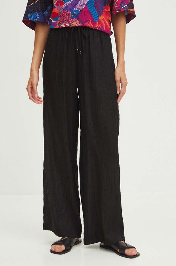 Medicine Hlače Medicine za žene, boja: crna, široke, visoki struk