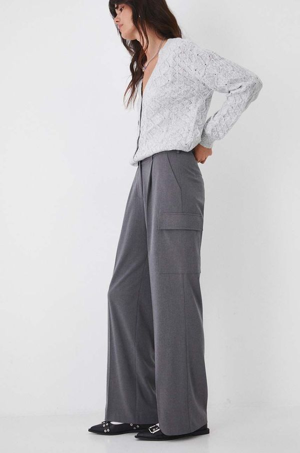 Medicine Hlače Medicine za žene, boja: siva, široke, srednje visoki struk