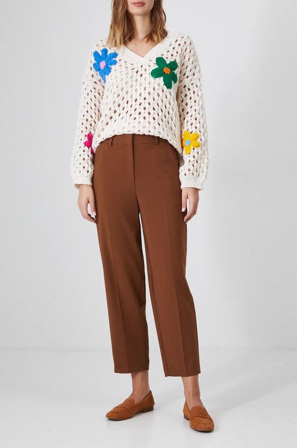 Medicine Hlače Medicine za žene, boja: smeđa, chinos kroj, visoki struk