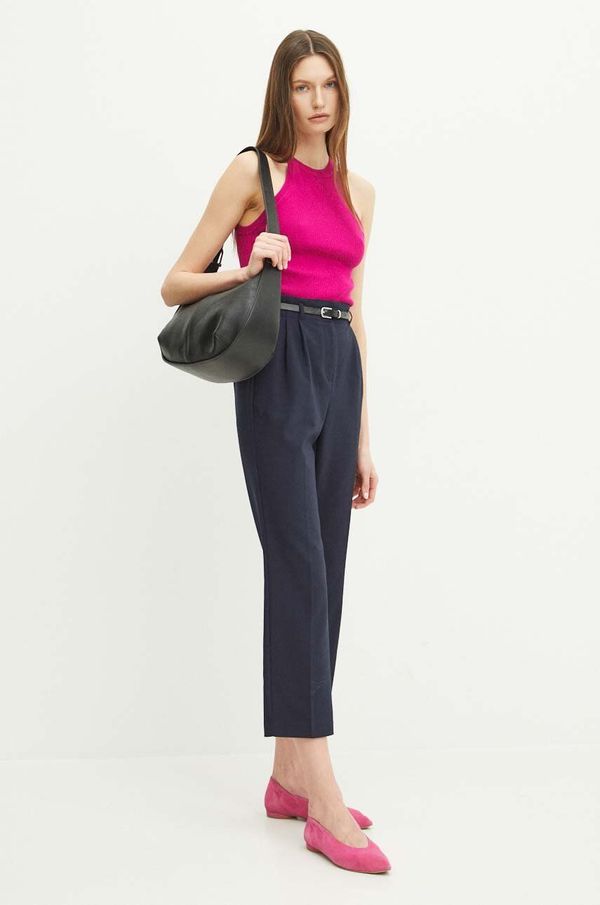 Medicine Hlače Medicine za žene, boja: tamno plava, chinos kroj, visoki struk