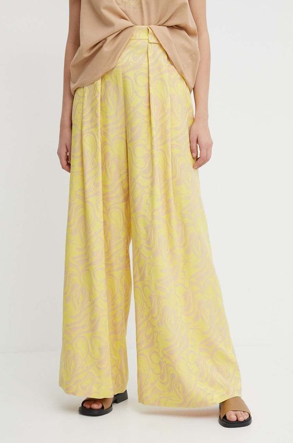 Mos Mosh Hlače Mos Mosh za žene, boja: žuta, široke, visoki struk