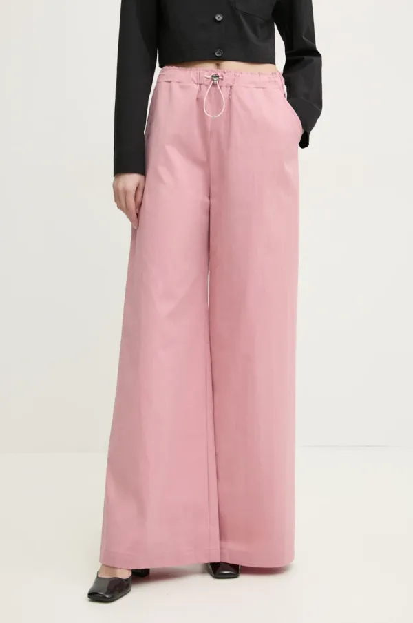 Moschino Jeans Hlače Moschino Jeans za žene, boja: ružičasta, široke, visoki struk, 0335 3224