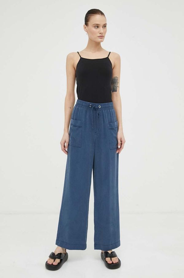 Mustang Hlače Mustang Style Drawstring Wide Leg za žene, boja: tamno plava, široke, visoki struk