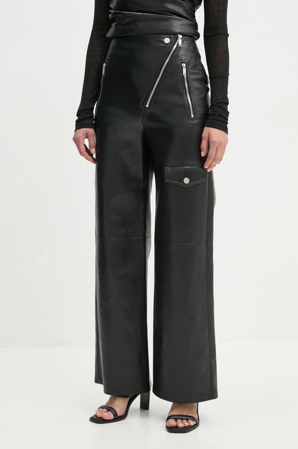 Nanushka Hlače Nanushka HAYES za žene, boja: crna, ravni kroj, visoki struk, NW24FWPA45300