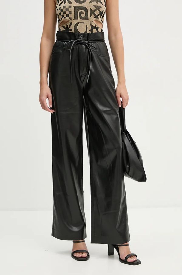 Nanushka Hlače Nanushka SATO za žene, boja: crna, ravni kroj, visoki struk, NW24PFOW10151