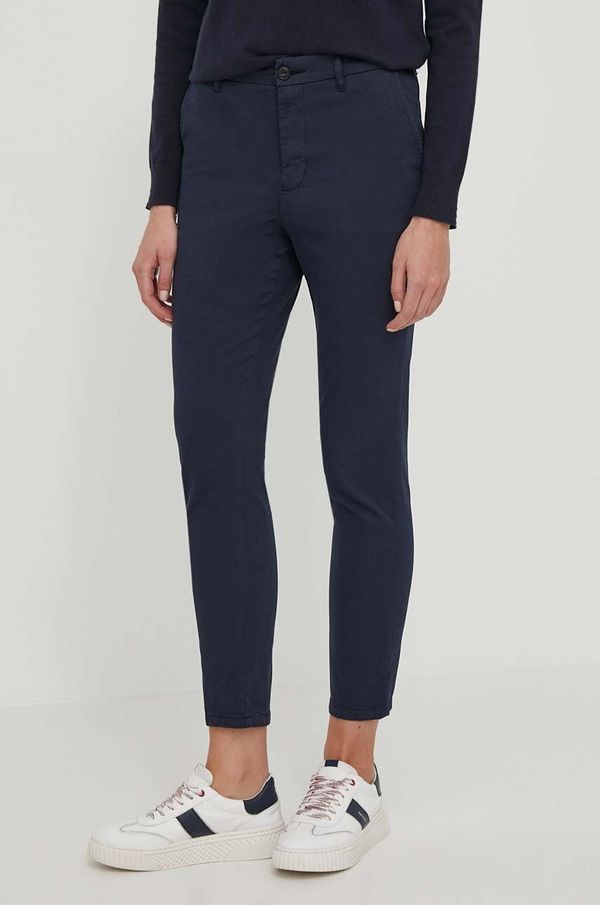 North Sails Hlače North Sails za žene, boja: tamno plava, chinos kroj, visoki struk, 074770