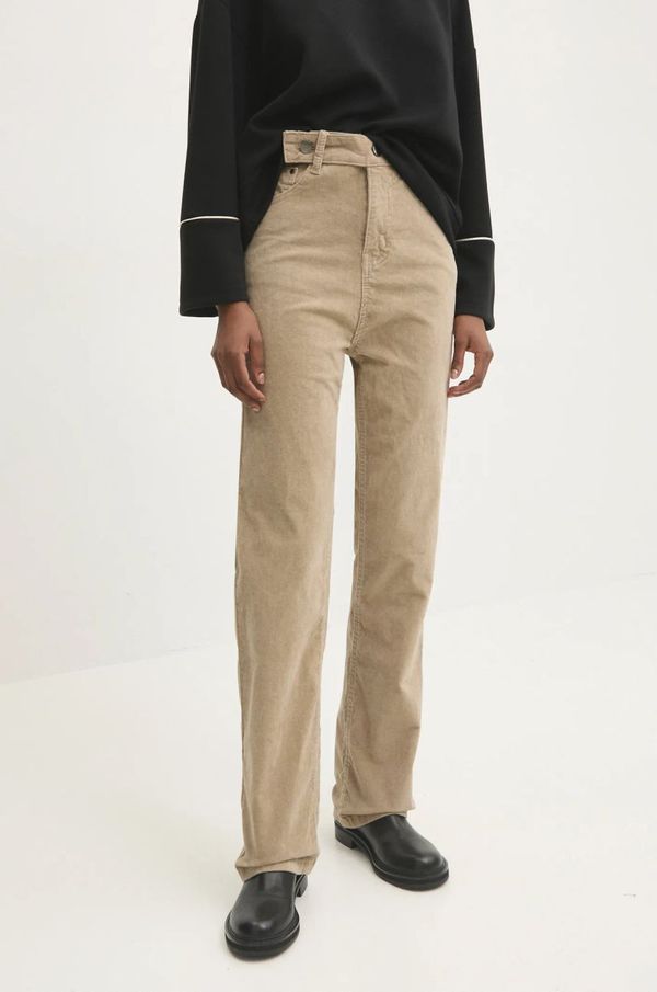 Answear Lab Hlače od samta Answear Lab boja: bež, ravni kroj, visoki struk
