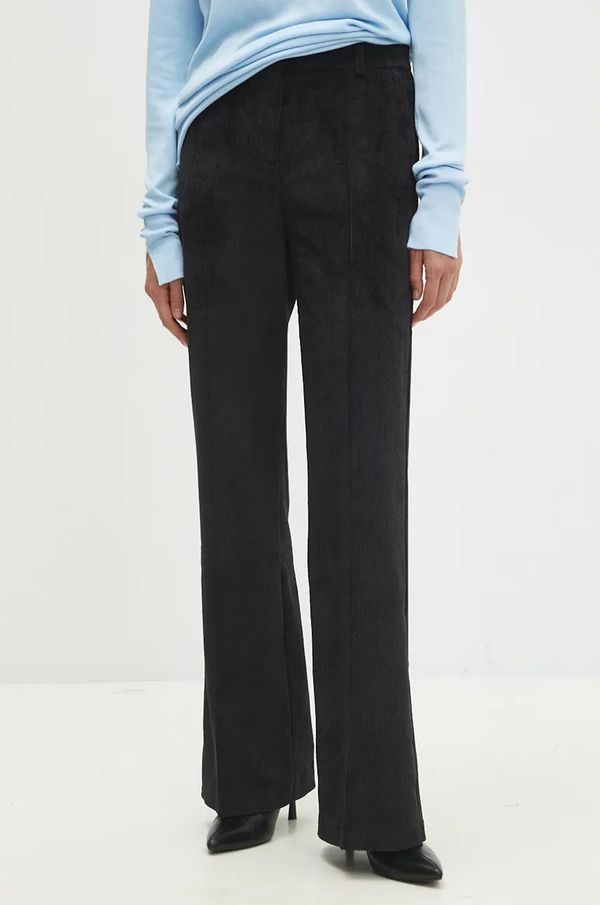 Answear Lab Hlače od samta Answear Lab boja: crna, široke, visoki struk