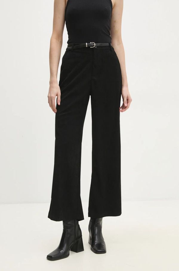 Answear Lab Hlače od samta Answear Lab boja: crna, široke, visoki struk
