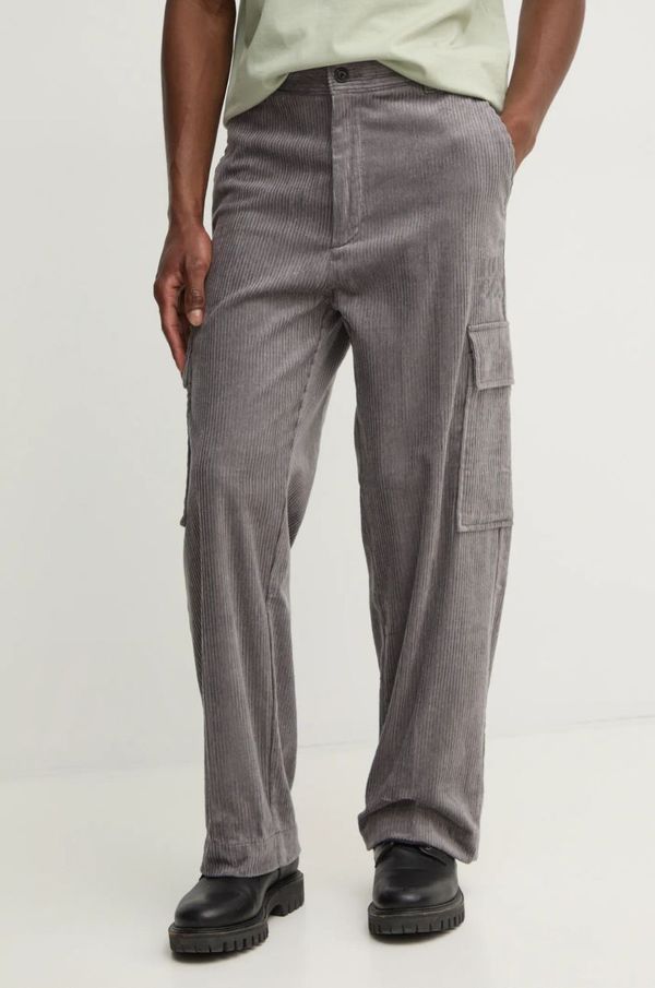 HUGO Hlače od samta HUGO boja: siva, ravni kroj, 50521138