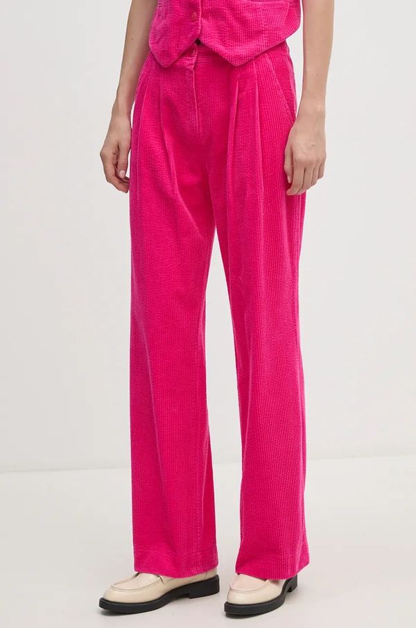 La Petite Française Hlače od samta La Petite Française PFPACIFIQUE boja: ružičasta, ravni kroj, visoki struk