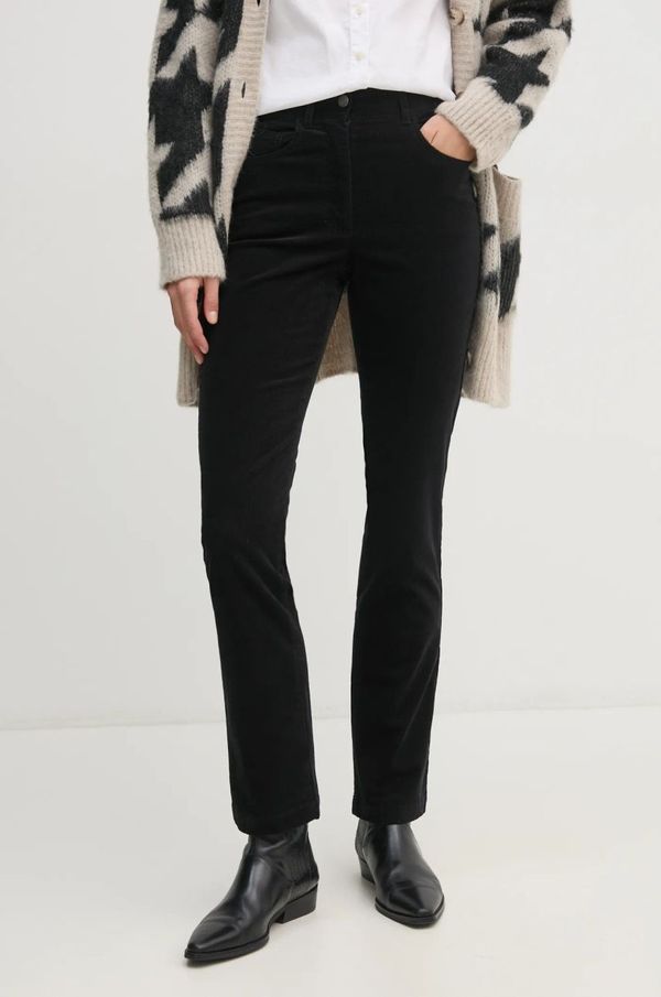 Sisley Hlače od samta Sisley boja: crna, uski kroj, visoki struk, 46C2LE02W