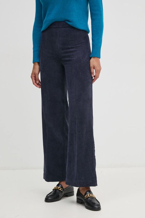 United Colors of Benetton Hlače od samta United Colors of Benetton boja: tamno plava, ravni kroj, visoki struk, 4Q5GDF07N