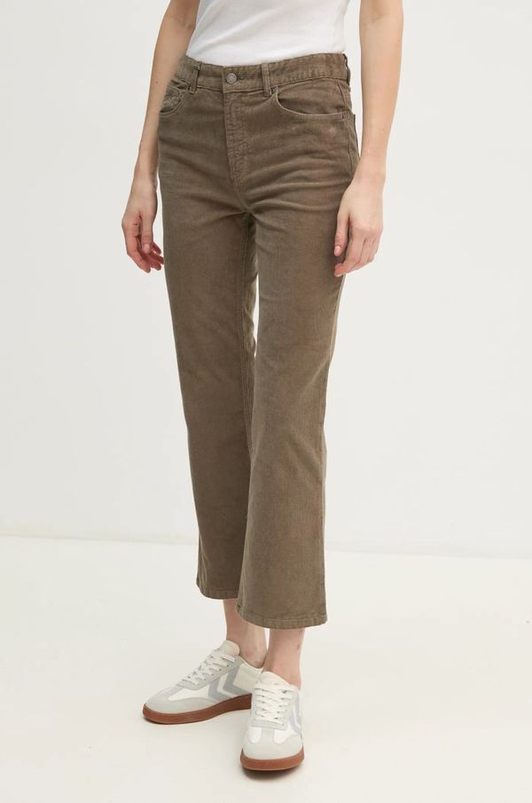 United Colors of Benetton Hlače od samta United Colors of Benetton boja: zelena, ravni kroj, visoki struk, 41ULDE01G