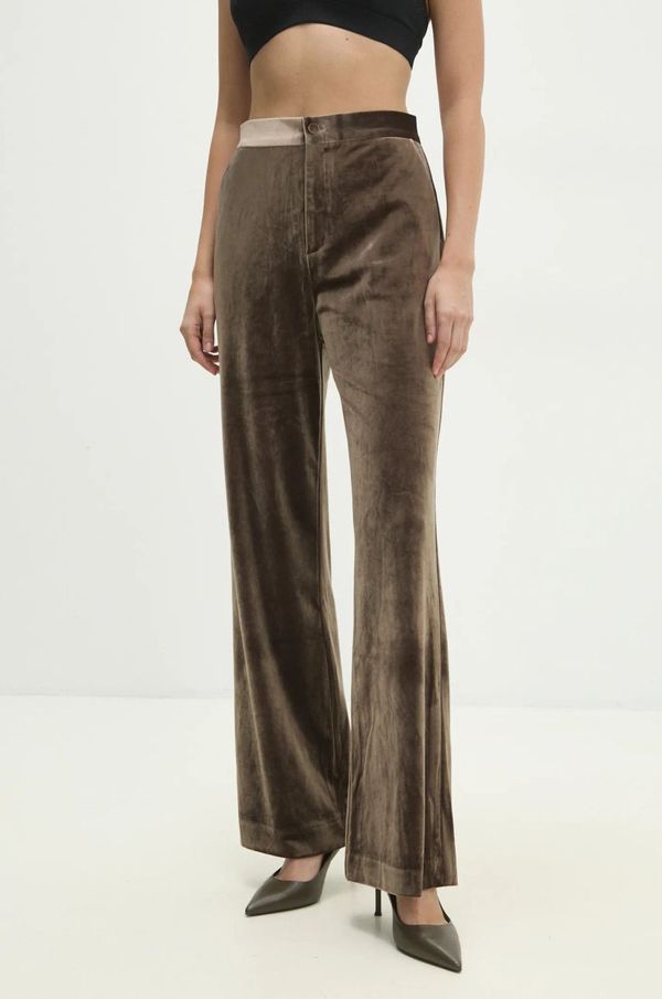Answear Lab Hlače od velura Answear Lab boja: bež, ravni kroj, visoki struk