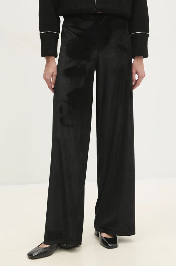 Answear Lab Hlače od velura Answear Lab boja: crna, široke, visoki struk