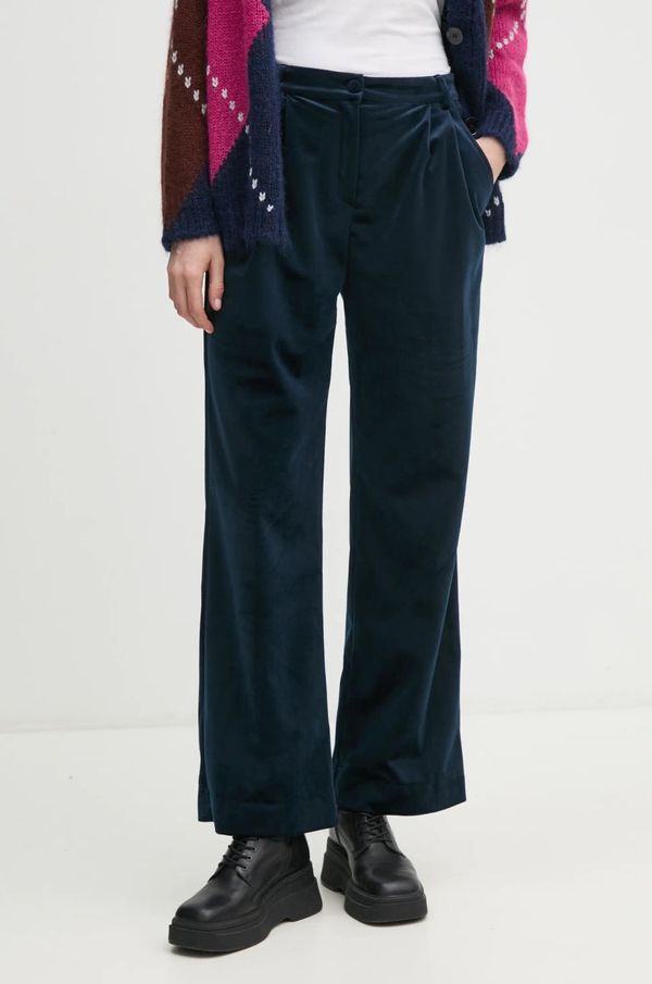 La Petite Française Hlače od velura La Petite Française boja: tamno plava, široke, visoki struk, PFPRALINE