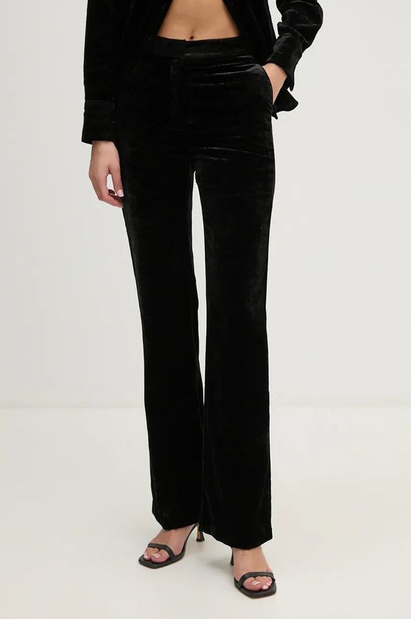 Sisley Hlače od velura Sisley boja: crna, ravni kroj, visoki struk, 41EULF06A