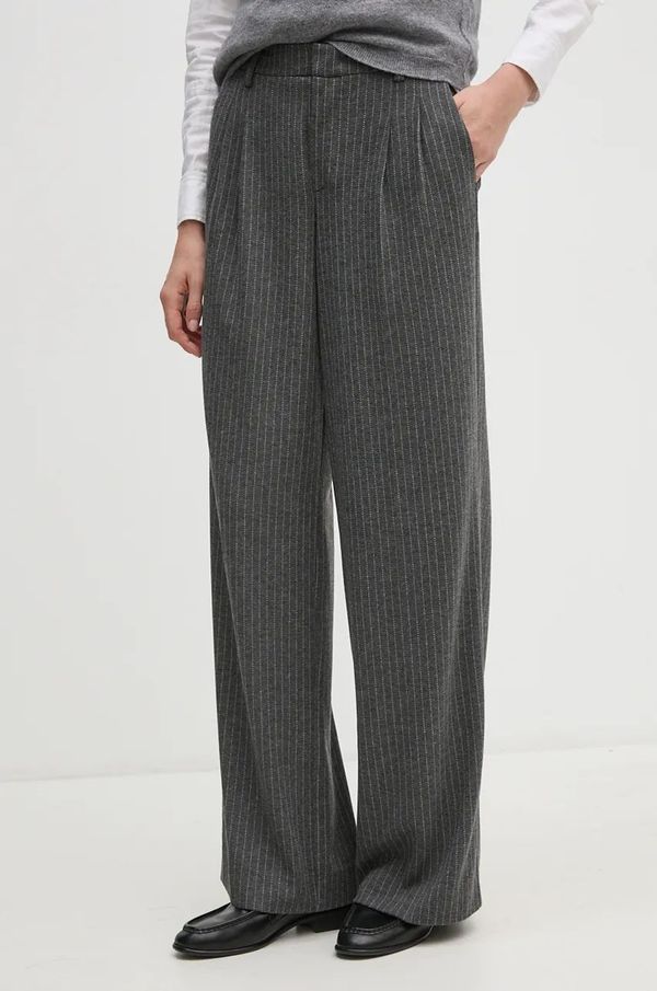 OUI Hlače OUI za žene, boja: siva, ravni kroj, visoki struk, 88775