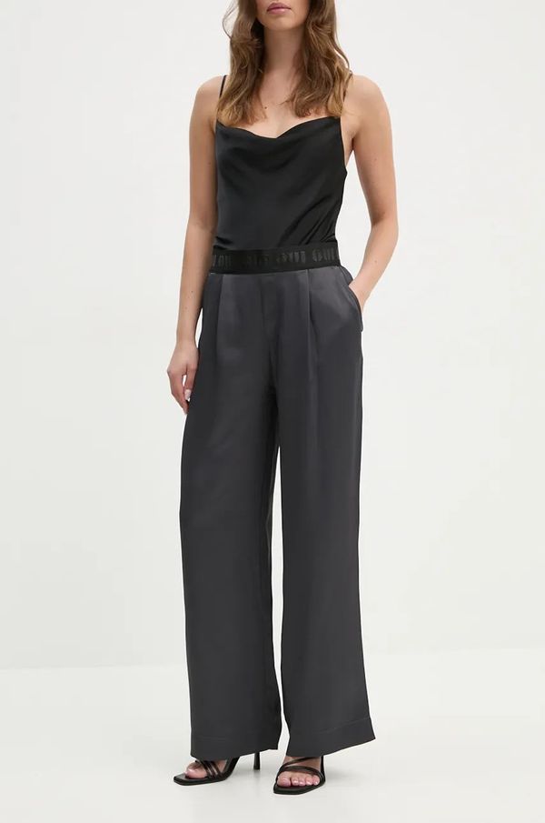 OUI Hlače OUI za žene, boja: siva, široke, visoki struk, 88773