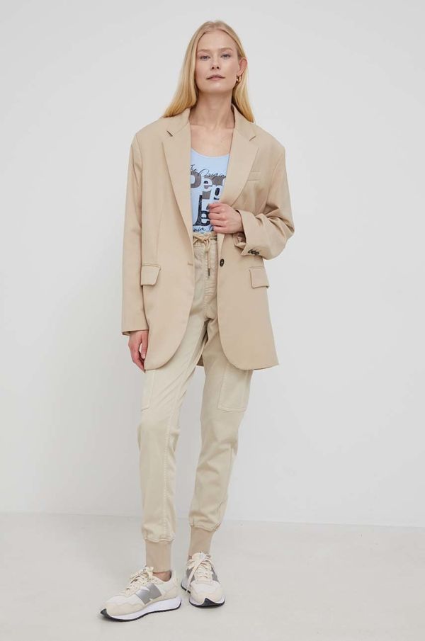 Pepe Jeans Hlače Pepe Jeans za žene, boja: bež, jogger, srednje visoki struk