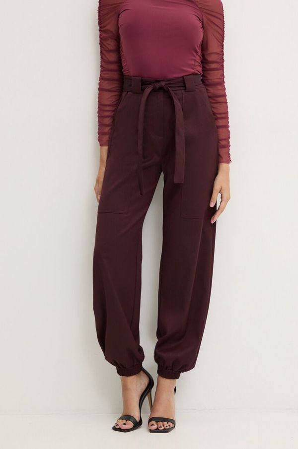 Pinko Hlače Pinko za žene, boja: bordo, visoki struk, 104379 A1B3