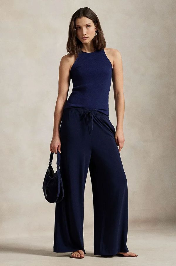 Polo Ralph Lauren Hlače Polo Ralph Lauren za žene, boja: tamno plava, široke, visoki struk, 211959120