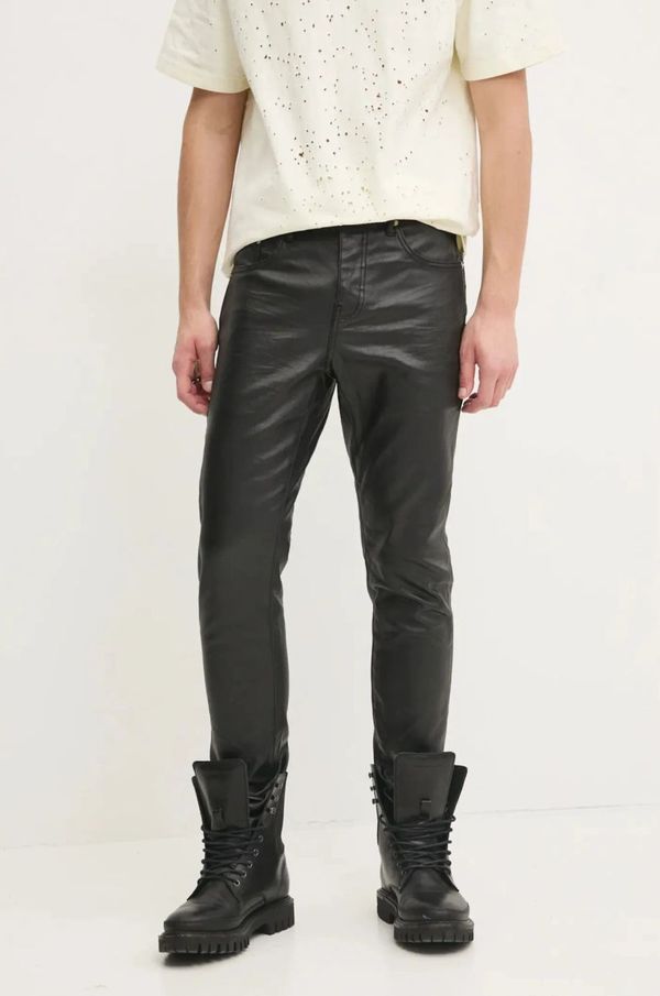 PURPLE BRAND Hlače PURPLE BRAND PATENT FILM za muškarce, boja: crna, ravni kroj, P001-PFBL423