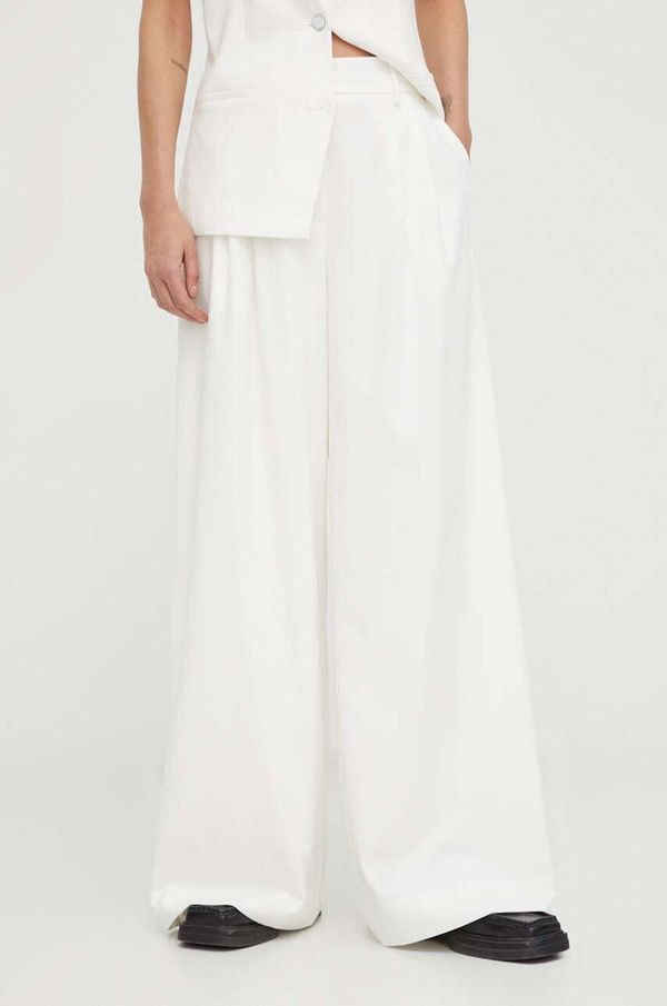 Remain Hlače Remain za žene, boja: bež, široke, visoki struk