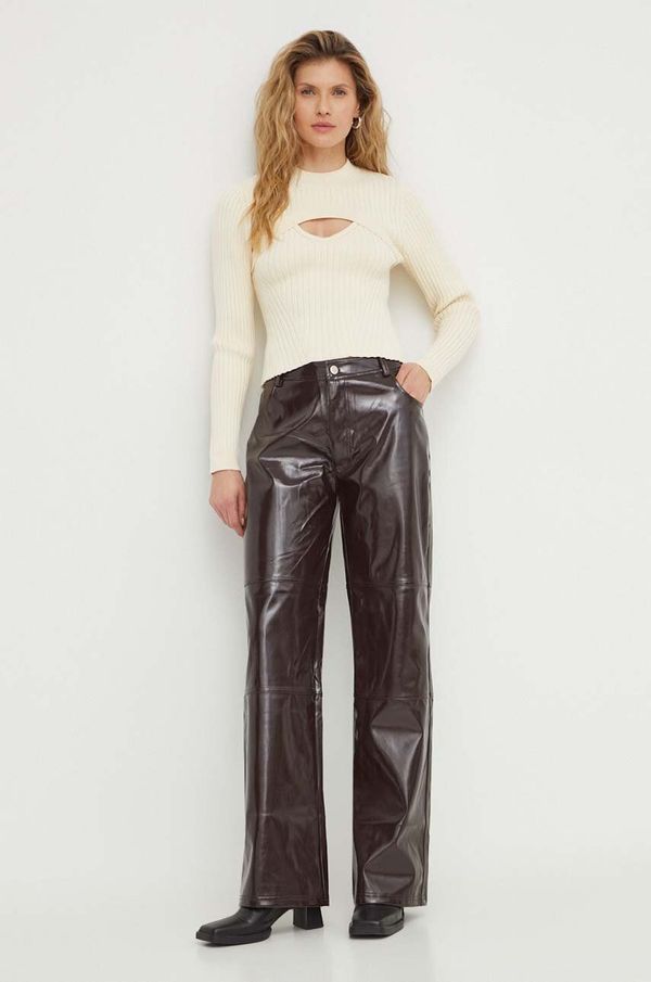 Resume Hlače Résumé za žene, boja: smeđa, ravni kroj, visoki struk