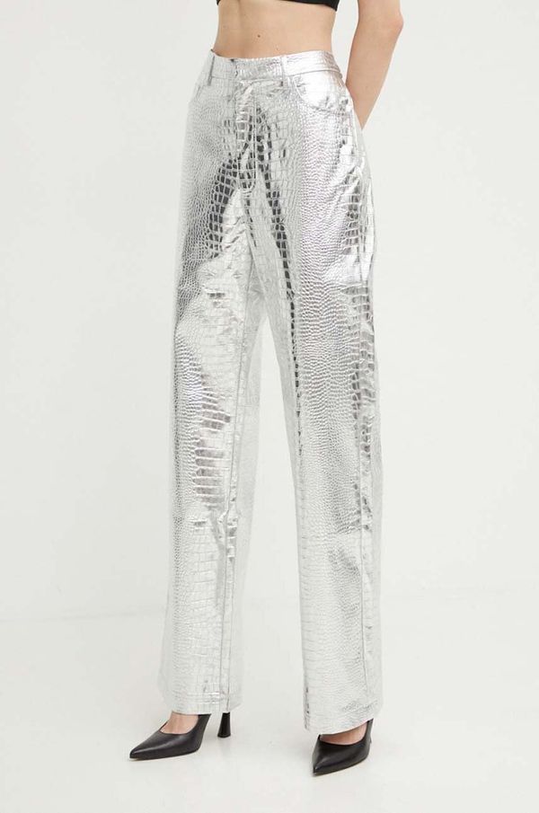 Rotate Hlače Rotate za žene, boja: srebrna, ravni kroj, visoki struk