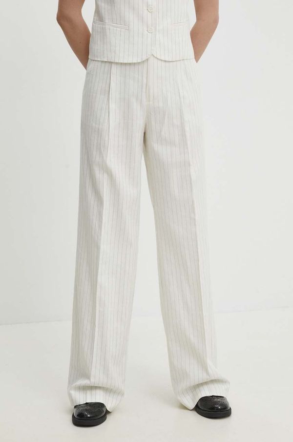 Answear Lab Hlače s dodatkom lana Answear Lab boja: bijela, široke, visoki struk