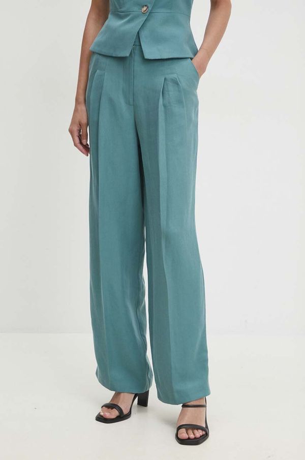BA&SH Hlače s dodatkom lana BA&SH boja: tirkizna, široke, visoki struk, 1H24GADW