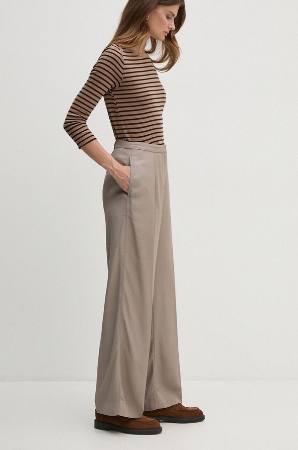 Calvin Klein Hlače s dodatkom lana Calvin Klein boja: bež, široke, visoki struk, K20K207641