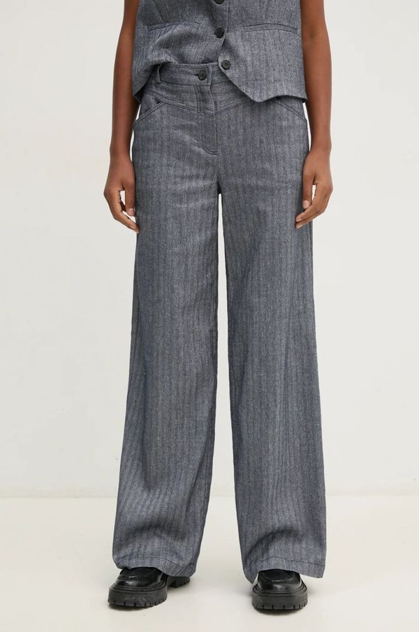 Hoss Intropia Hlače s dodatkom lana Hoss Intropia boja: tamno plava, široke, visoki struk, 6548623