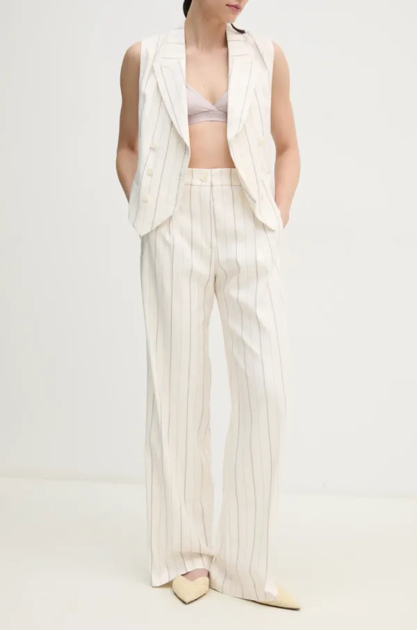 Joop! Hlače s dodatkom lana Joop! boja: bež, ravni kroj, visoki struk, 30045931